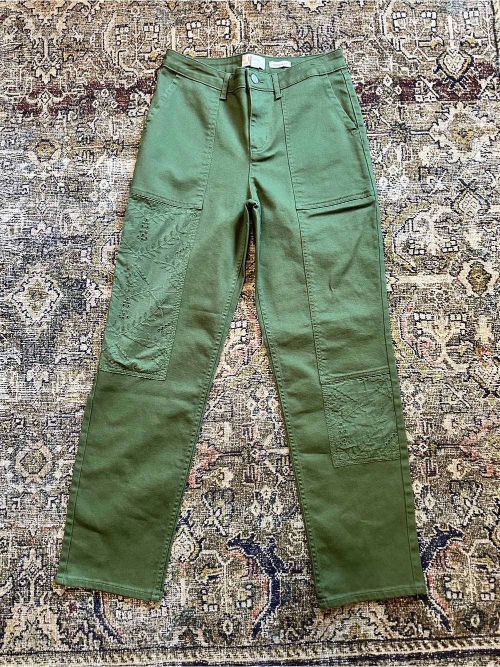 LOGO by Lori Goldstein Regular Straight Leg Patch Jeans Cypress Green